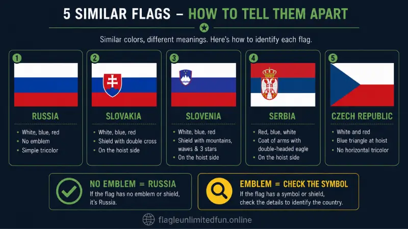 Pan-Slavic flags comparison Russia Slovakia Slovenia Serbia showing red white blue variations