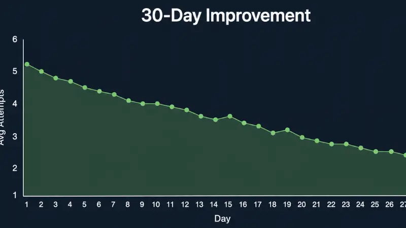 Flagle 30 day practice challenge improvement chart average attempts dropping over time
