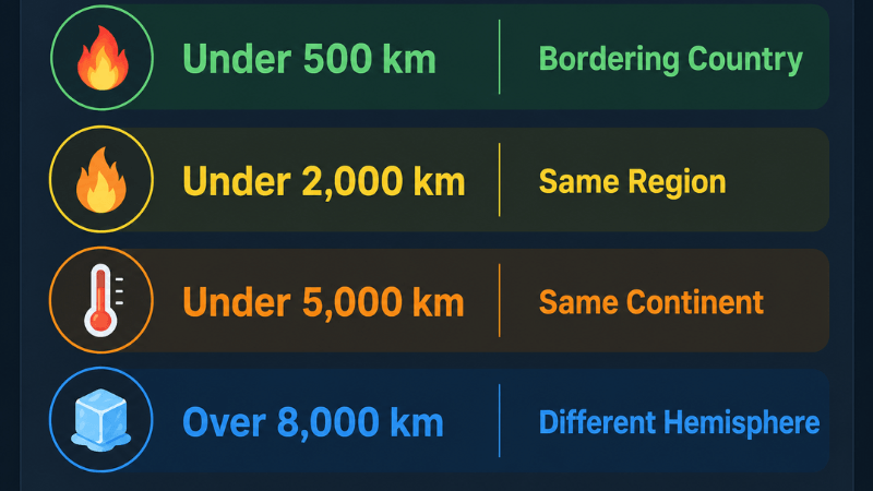 Flagle distance indicator brackets under 500km 2000km 5000km 8000km geography guide