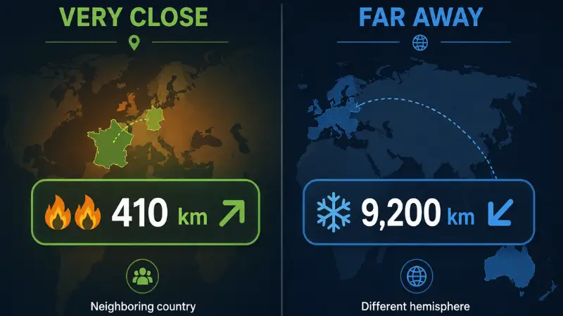 Flagle hot versus cold distance indicator comparison showing near fire and far ice results