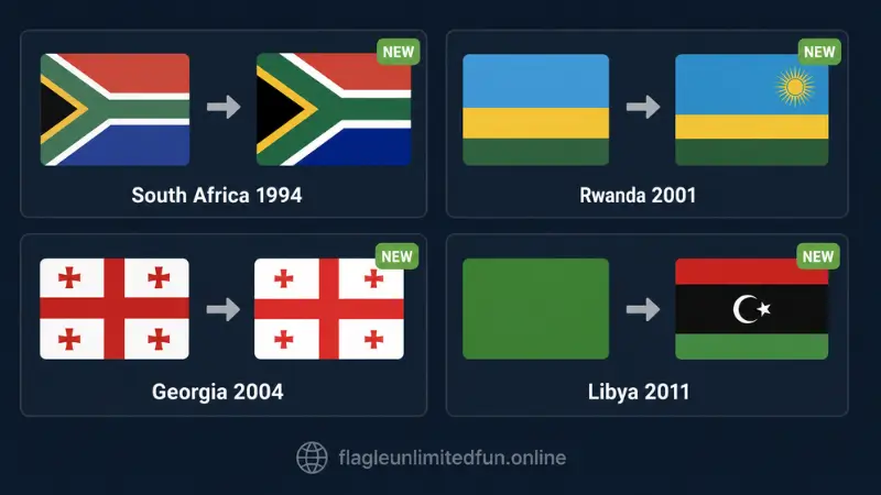 Before and after comparison of national flag redesigns South Africa Rwanda Georgia Malawi