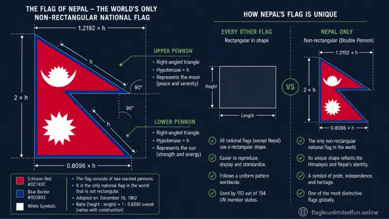 Nepal flag unique double pennon shape explained compared to rectangular flags
