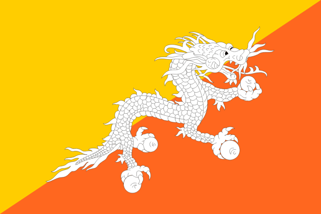 Flag of Bhutan — orange and yellow with white thunder dragon
