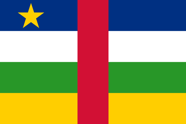 Flag of Central African Republic — blue white green yellow red horizontal stripes with yellow star