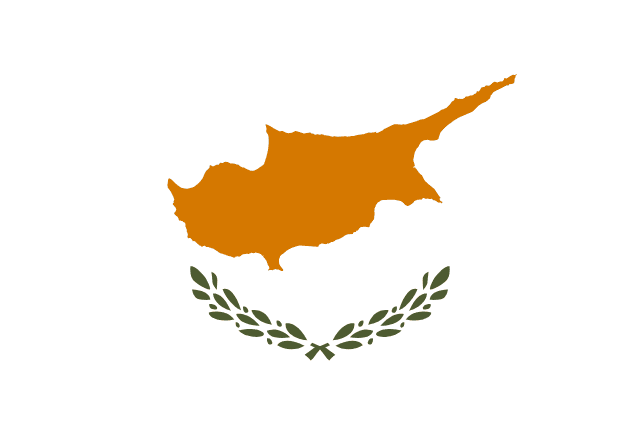 Flag of Cyprus — white field with orange map of Cyprus and green olive branches