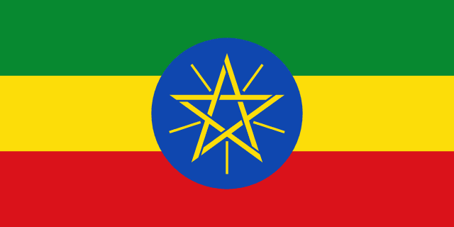 Flag of Ethiopia — green yellow red tricolor with blue circle and yellow star