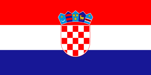 Flag of Croatia — red white blue horizontal tricolor with Croatian checkerboard coat of arms