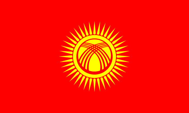 Flag of Kyrgyzstan — red field with yellow sun and tunduk symbol