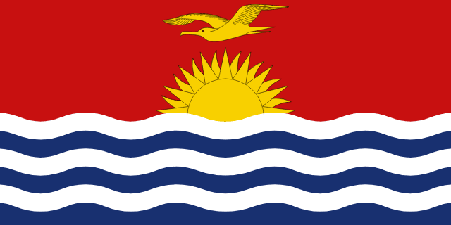 Flag of Kiribati — blue and white waves with golden sun and frigate bird in flight