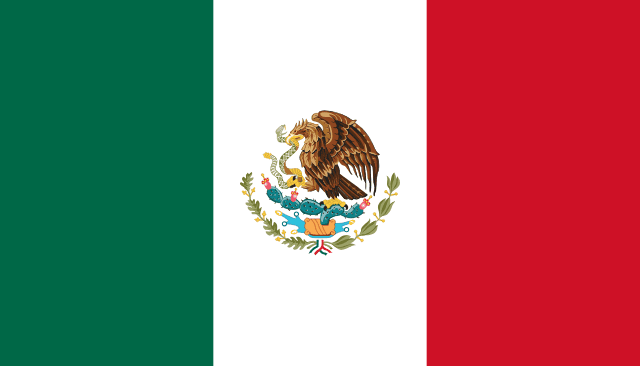Flag of Mexico — green white red vertical tricolor with eagle devouring serpent on cactus