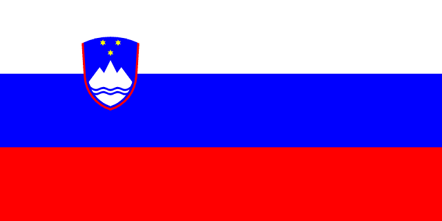 Flag of Slovenia — white blue red horizontal tricolor with Slovenian coat of arms