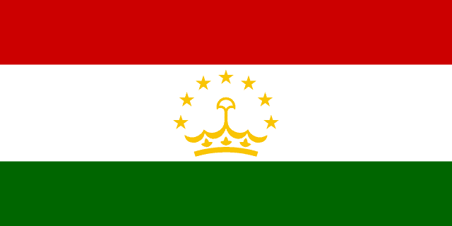 Flag of Tajikistan — red white green tricolor with crown and stars
