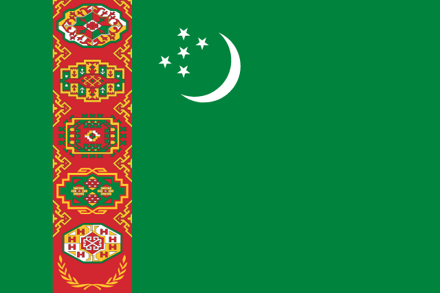 Flag of Turkmenistan — green field with carpet pattern stripe