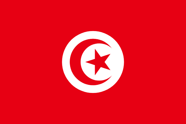 Flag of Tunisia — red field with white circle containing red crescent and star