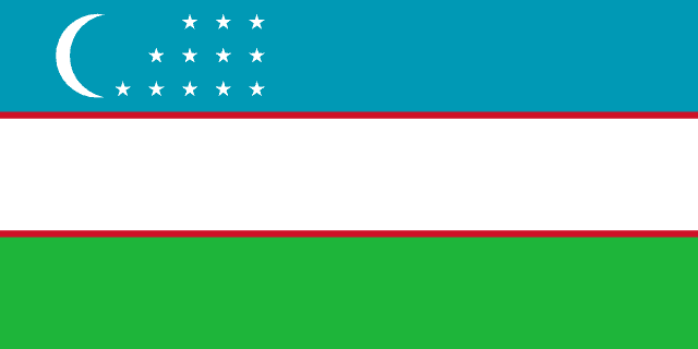 Flag of Uzbekistan — blue white green tricolor with crescent and stars
