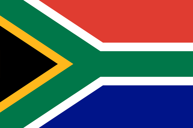 Flag of South Africa — six color flag with green Y shape and black red blue green white yellow stripes